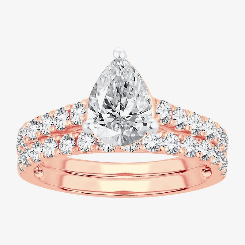 (H-I / SI1-SI2) Signature By Modern Bride Womens 2 CT. T.W. Lab Grown White Diamond 14K Gold Pear Bridal Set