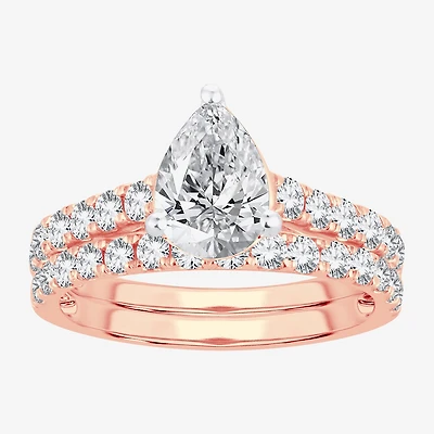 (H-I / SI1-SI2) Signature By Modern Bride Womens 2 CT. T.W. Lab Grown White Diamond 14K Gold Pear Bridal Set