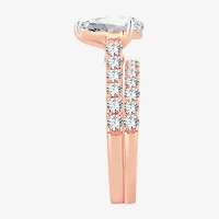 (H-I / SI1-SI2) Signature By Modern Bride Womens 2 CT. T.W. Lab Grown White Diamond 14K Gold  Pear Bridal Set