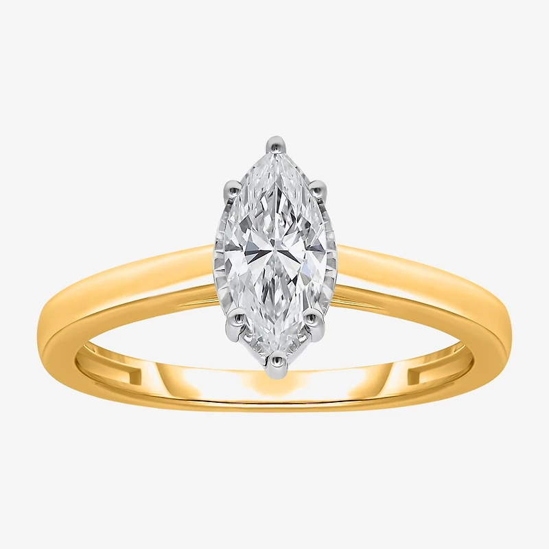 (I / Si2) Womens 1 CT. Lab Grown White Diamond Sterling Silver Marquise Solitaire Engagement Ring