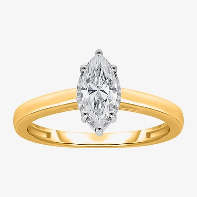 (I / Si2) Womens 1 CT. Lab Grown White Diamond Sterling Silver Marquise Solitaire Engagement Ring