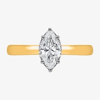 (I / Si2) Womens 1 CT. Lab Grown White Diamond Sterling Silver Marquise Solitaire Engagement Ring
