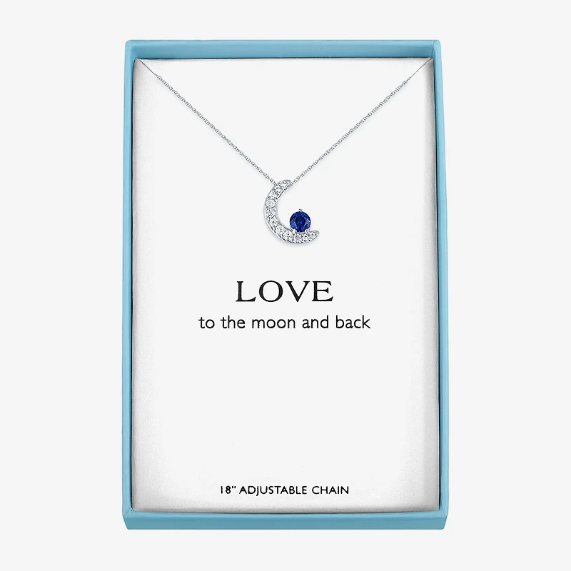 Womens Lab Created Blue Sapphire Pure Silver Over Brass Moon 16 Inch Pendant Necklace