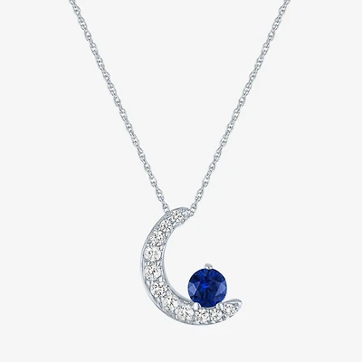 Womens Lab Created Blue Sapphire Pure Silver Over Brass Moon 16 Inch Pendant Necklace