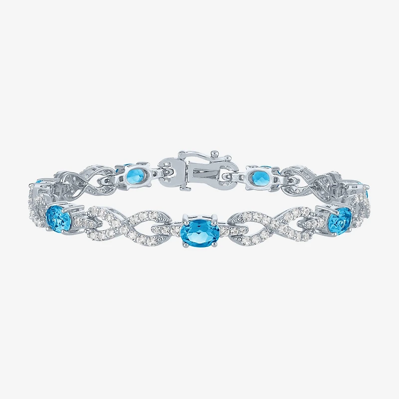Gemstone Pure Silver Over Brass Infinity 7.5 Inch Tennis Bracelet