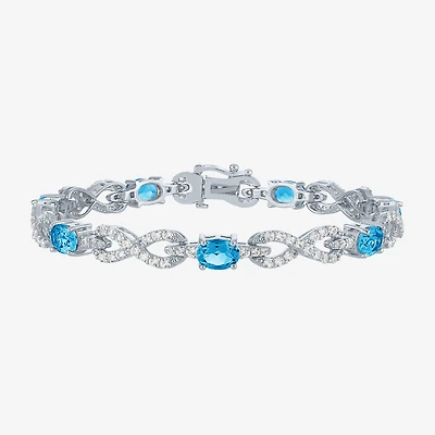 Gemstone Pure Silver Over Brass Infinity 7.5 Inch Tennis Bracelet