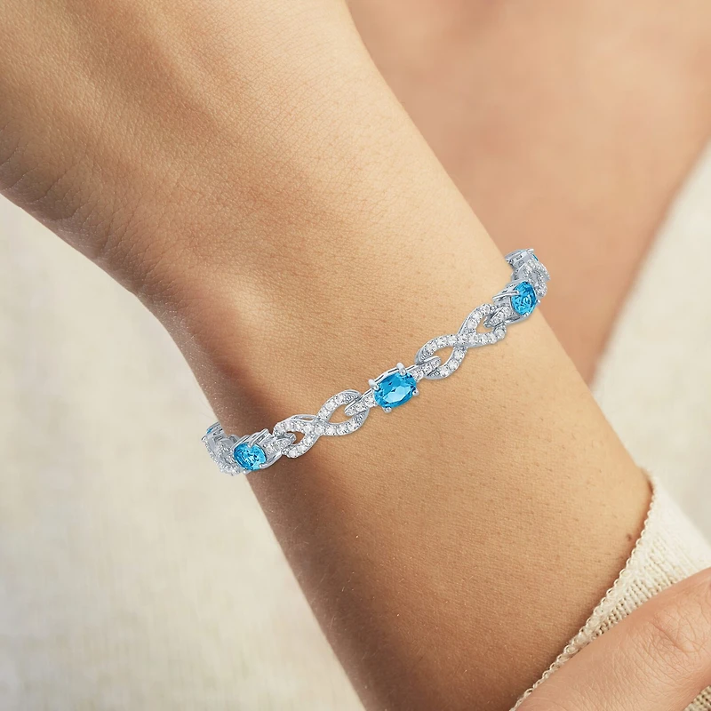 Gemstone Pure Silver Over Brass Infinity 7.5 Inch Tennis Bracelet