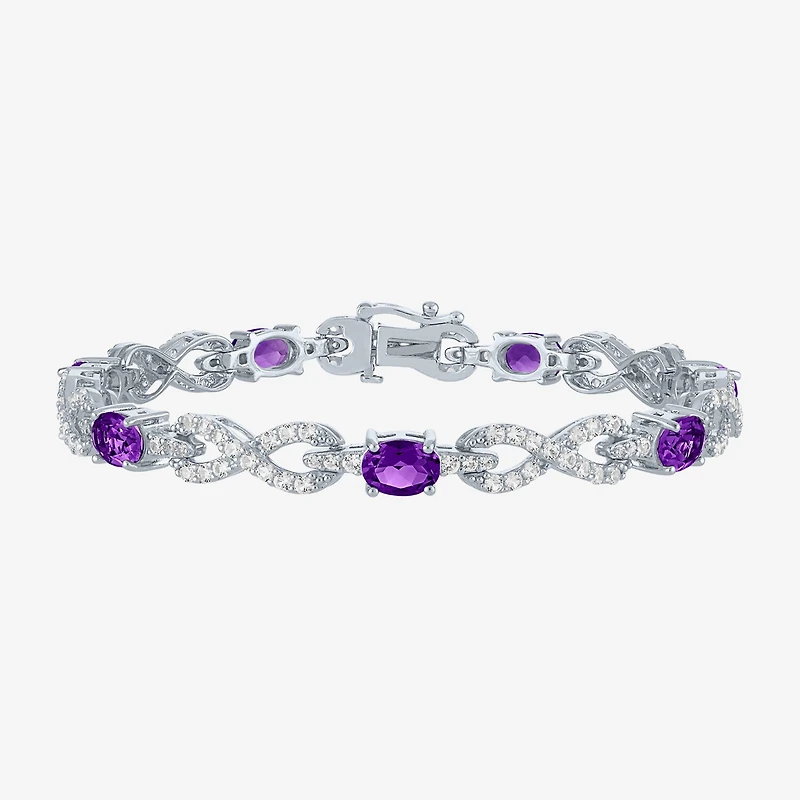 Gemstone Pure Silver Over Brass Infinity 7.5 Inch Tennis Bracelet