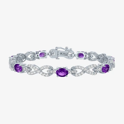 Gemstone Pure Silver Over Brass Infinity 7.5 Inch Tennis Bracelet