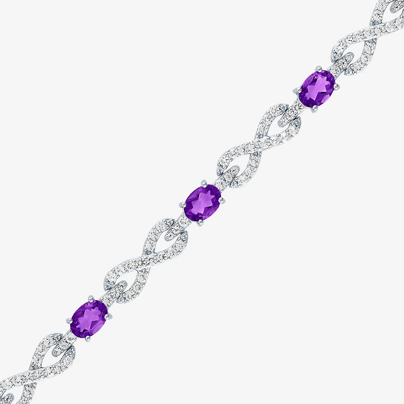 Gemstone Pure Silver Over Brass Infinity 7.5 Inch Tennis Bracelet
