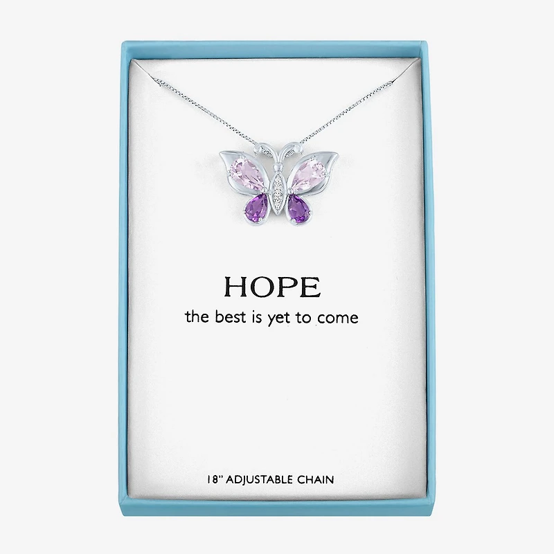 Womens Genuine Purple Amethyst Pure Silver Over Brass Butterfly 16 Inch Pendant Necklace