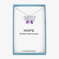 Womens Genuine Purple Amethyst Pure Silver Over Brass Butterfly 16 Inch Pendant Necklace