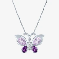 Womens Genuine Purple Amethyst Pure Silver Over Brass Butterfly 16 Inch Pendant Necklace