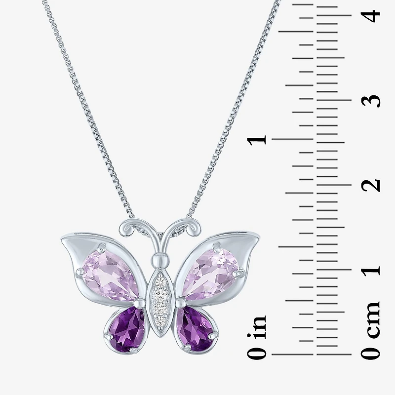 Womens Genuine Purple Amethyst Pure Silver Over Brass Butterfly 16 Inch Pendant Necklace