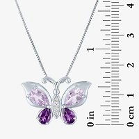 Womens Genuine Purple Amethyst Pure Silver Over Brass Butterfly 16 Inch Pendant Necklace