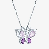 Womens Genuine Purple Amethyst Pure Silver Over Brass Butterfly 16 Inch Pendant Necklace