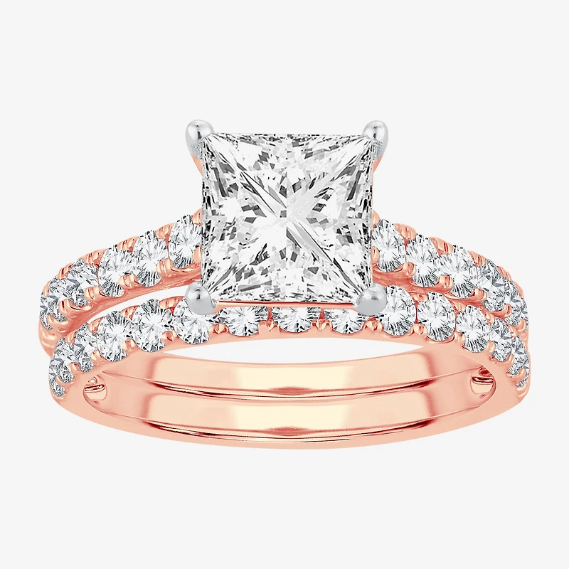 (H-I / SI1-SI2) Signature By Modern Bride Womens 2 CT.TW Lab Grown White Diamond 14K Gold Side Stone Bridal Set