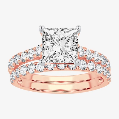 (H-I / SI1-SI2) Signature By Modern Bride Womens 2 CT.TW Lab Grown White Diamond 14K Gold Side Stone Bridal Set