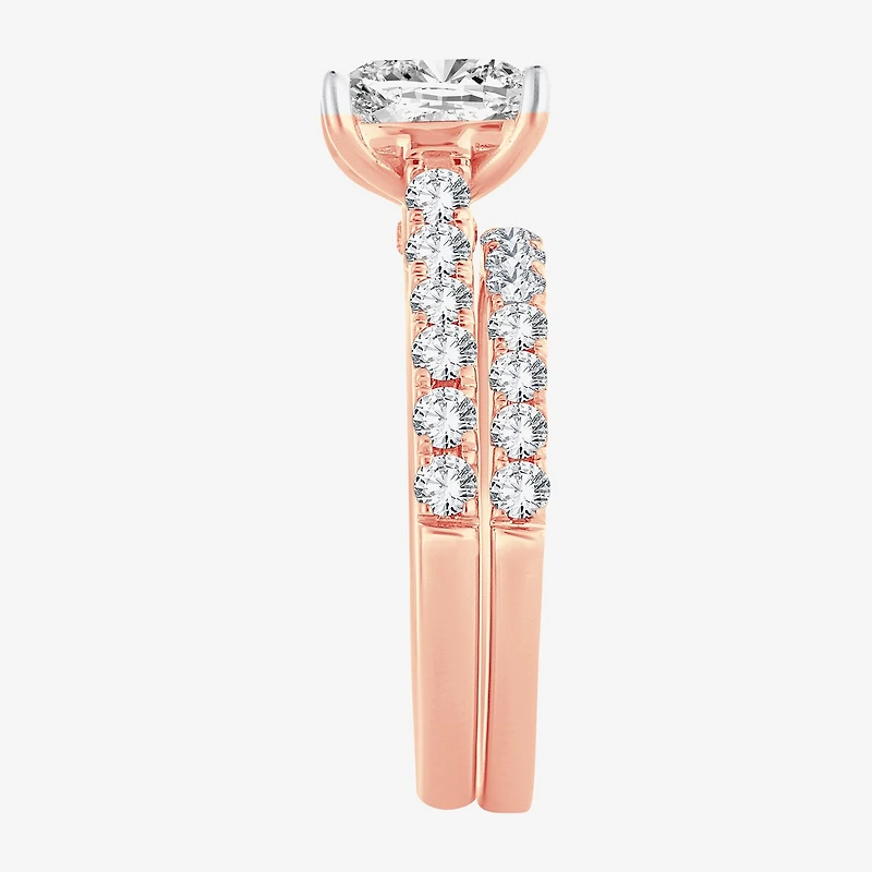 (H-I / SI1-SI2) Signature By Modern Bride Womens 2 CT.TW Lab Grown White Diamond 14K Gold Side Stone Bridal Set