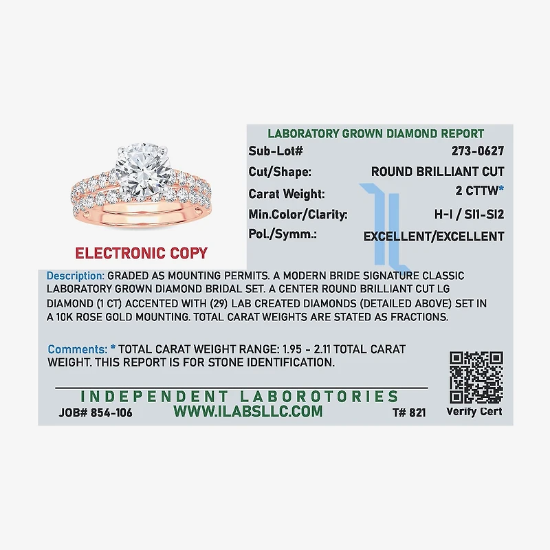Signature By Modern Bride (H-I / Si1-Si2) Womens 2 CT. T.W. Lab Grown White Diamond 14K Gold Round Bridal Set