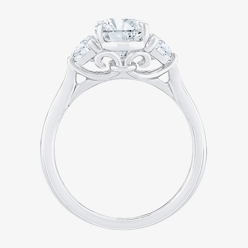Signature By Modern Bride (F / Vs2) Womens 2 1/2 CT. T.W. Lab Grown White Diamond 10K Gold Oval 3-Stone Engagement Ring