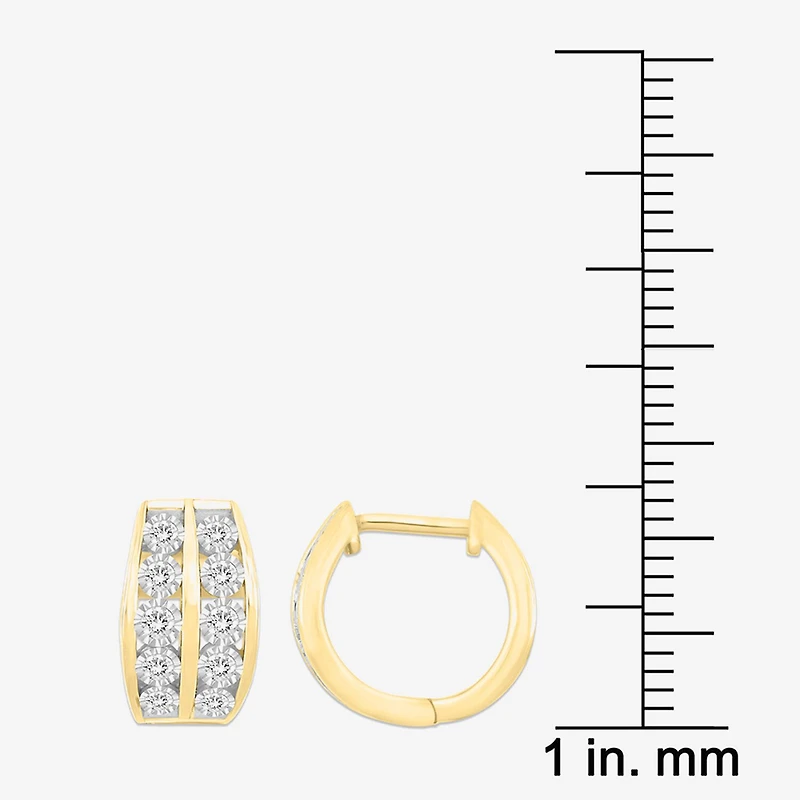 (I / I3) Mens 1/4 CT. Natural White Diamond 10K Gold 12mm Circle Hoop Earrings