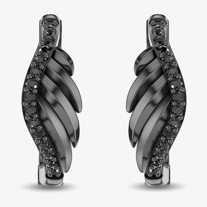 Enchanted Disney Fine Jewelry Womens 1/5 CT. Natural Black Diamond Sterling Silver 14.9mm Wing Maleficent Hoop Earrings