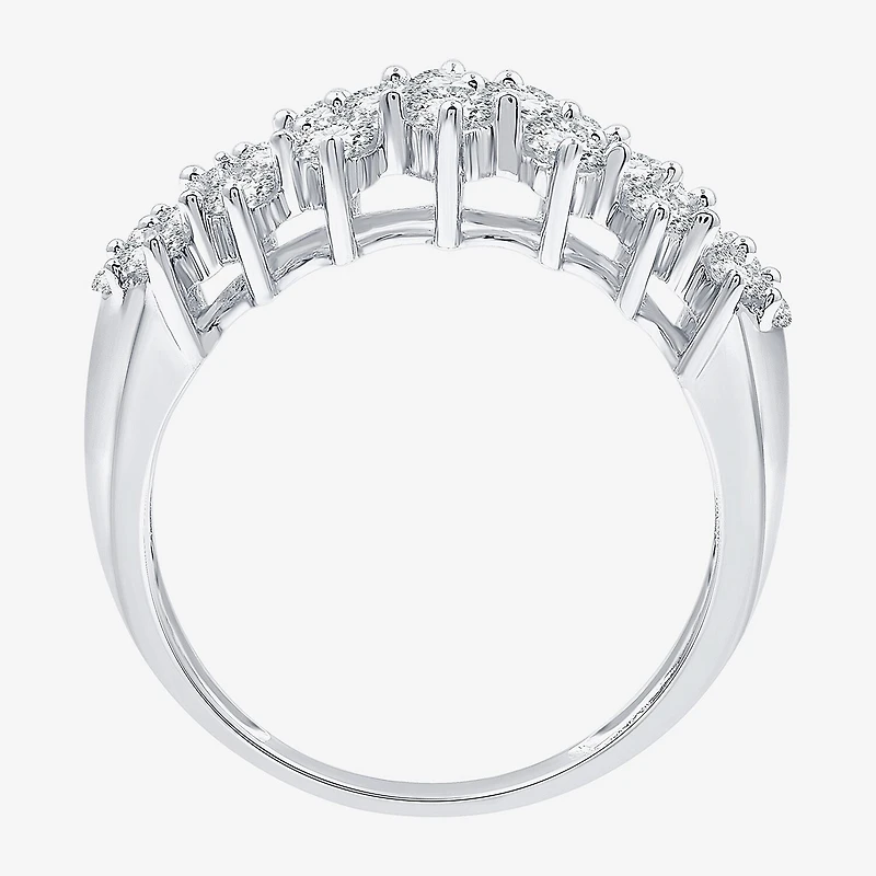 (G / Si1-Si2) Womens 1 CT. T.W. Lab Grown White Diamond Sterling Silver Cluster Band