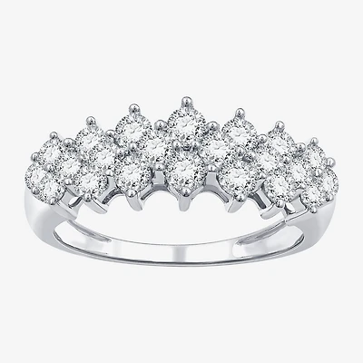 (G / Si1-Si2) Womens 1 CT. T.W. Lab Grown White Diamond Sterling Silver Cluster Band