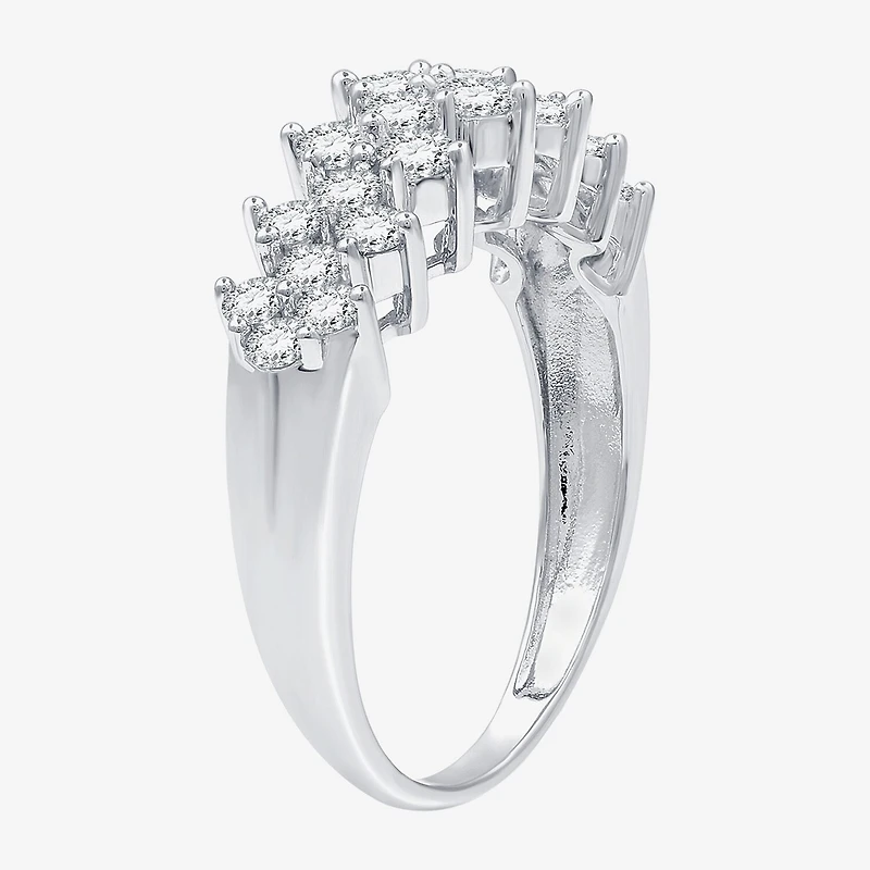 (G / Si1-Si2) Womens 1 CT. T.W. Lab Grown White Diamond Sterling Silver Cluster Band