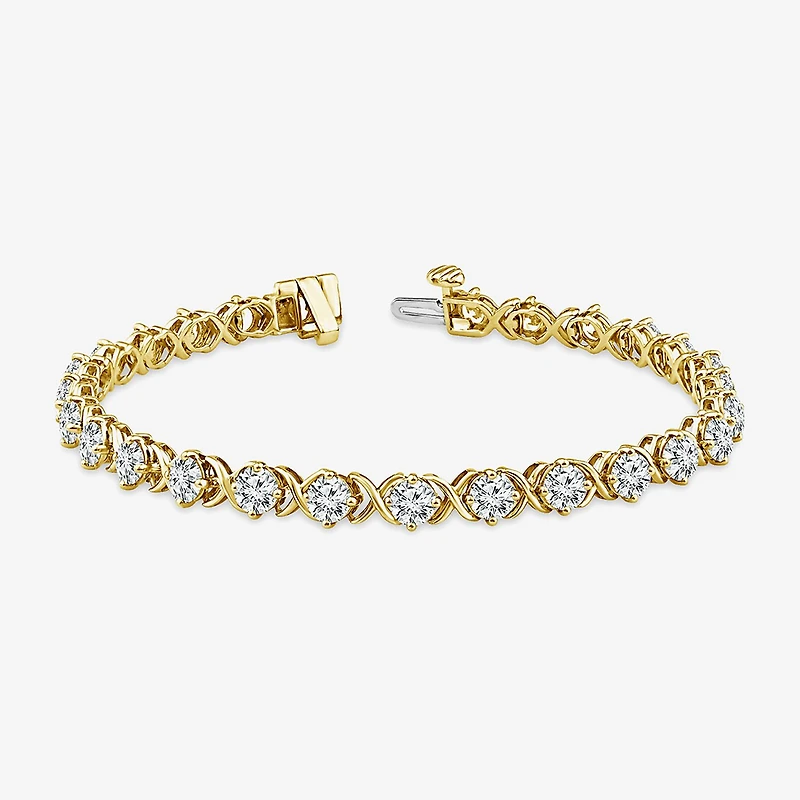 (F / Si2) Womens 6 CT. T.W. Lab Grown White Diamond 14K Gold Over Silver 7.25 Inch Tennis Bracelet