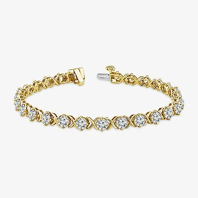 (F / Si2) Womens 6 CT. T.W. Lab Grown White Diamond 14K Gold Over Silver 7.25 Inch Tennis Bracelet