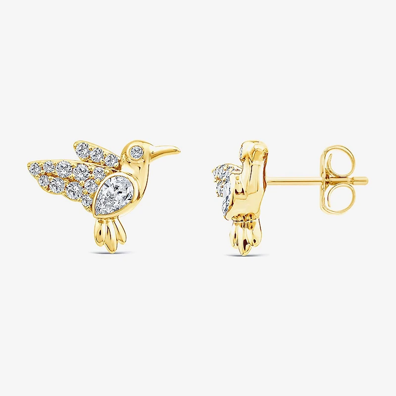 Hummingbird (F / Si1) 3/8 CT. T.W. Lab Grown White Diamond 14K Gold Over Silver 10.5mm Stud Earrings