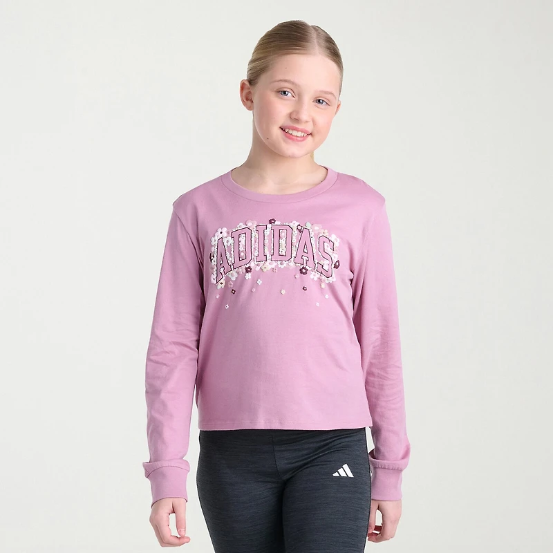 adidas Big Kid Girls Crew Neck Long Sleeve Active T-Shirt