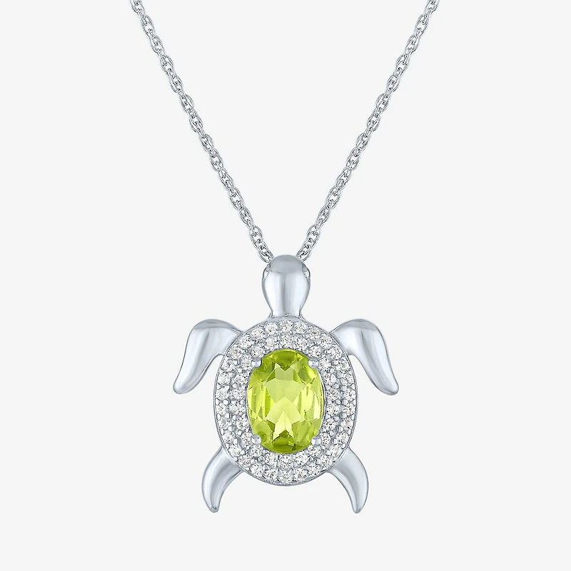 Womens Genuine Green Peridot Pure Silver Over Brass 16 Inch Pendant Necklace