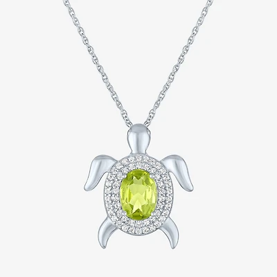Womens Genuine Green Peridot Pure Silver Over Brass 16 Inch Pendant Necklace