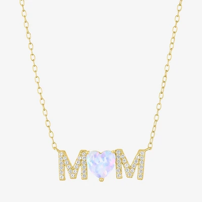 Womens Lab Created White Opal 14K Gold Over Brass Heart 16 Inch Pendant Necklace