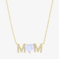 Womens Lab Created White Opal 14K Gold Over Brass Heart 16 Inch Pendant Necklace
