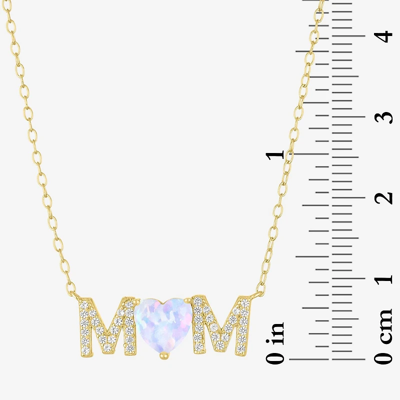 Womens Lab Created White Opal 14K Gold Over Brass Heart 16 Inch Pendant Necklace