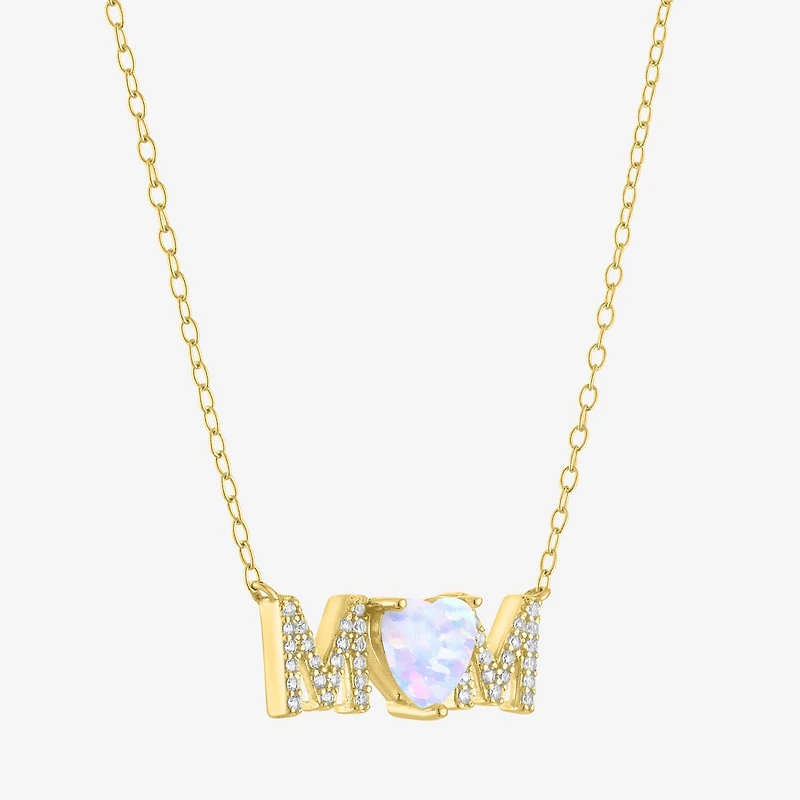 Womens Lab Created White Opal 14K Gold Over Brass Heart 16 Inch Pendant Necklace