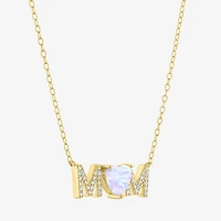 Womens Lab Created White Opal 14K Gold Over Brass Heart 16 Inch Pendant Necklace