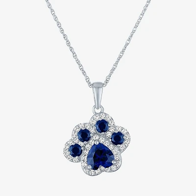 Womens Lab Created Blue Sapphire Pure Silver Over Brass 16 Inch Pendant Necklace