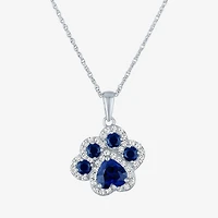 Womens Lab Created Blue Sapphire Pure Silver Over Brass 16 Inch Pendant Necklace