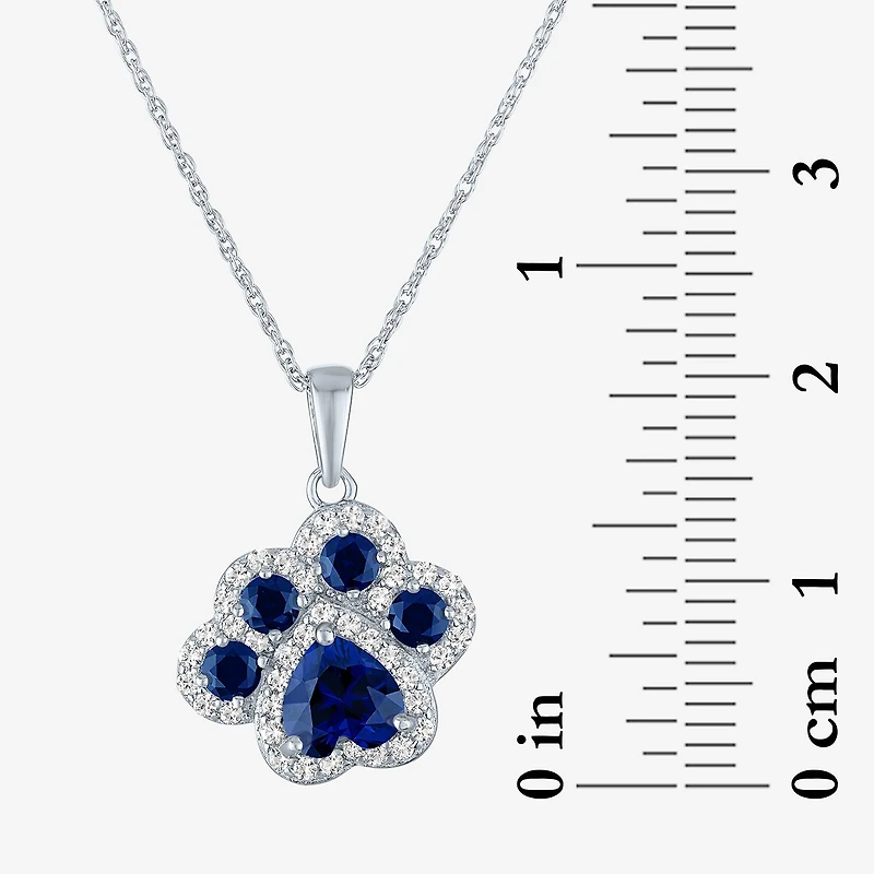 Womens Lab Created Blue Sapphire Pure Silver Over Brass 16 Inch Pendant Necklace