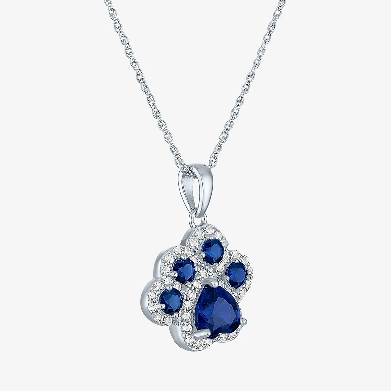 Womens Lab Created Blue Sapphire Pure Silver Over Brass 16 Inch Pendant Necklace