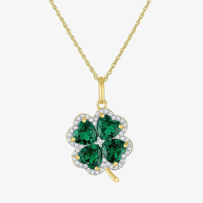 Womens Simulated Green Emerald 14K Gold Over Brass Clover 16 Inch Pendant Necklace