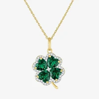 Womens Simulated Green Emerald 14K Gold Over Brass Clover 16 Inch Pendant Necklace