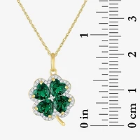 Womens Simulated Green Emerald 14K Gold Over Brass Clover 16 Inch Pendant Necklace