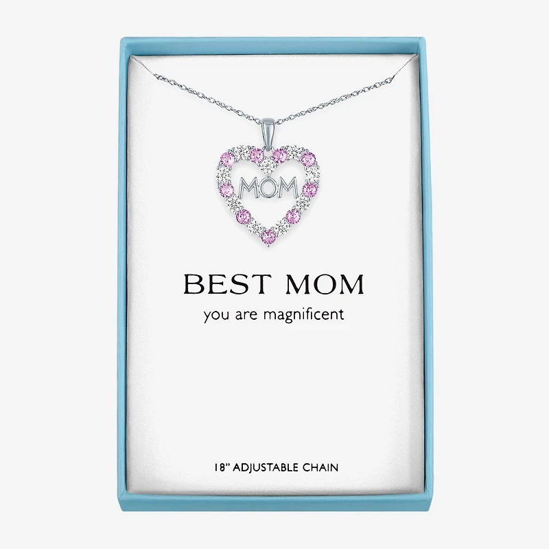 Womens Lab Created Pink Sapphire Pure Silver Over Brass Heart 16 Inch Pendant Necklace