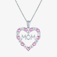 Womens Lab Created Pink Sapphire Pure Silver Over Brass Heart 16 Inch Pendant Necklace